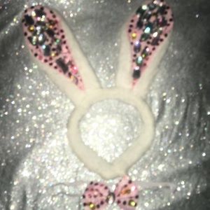 Halloween Rhinestone Bunny Ears With Bling BowTie